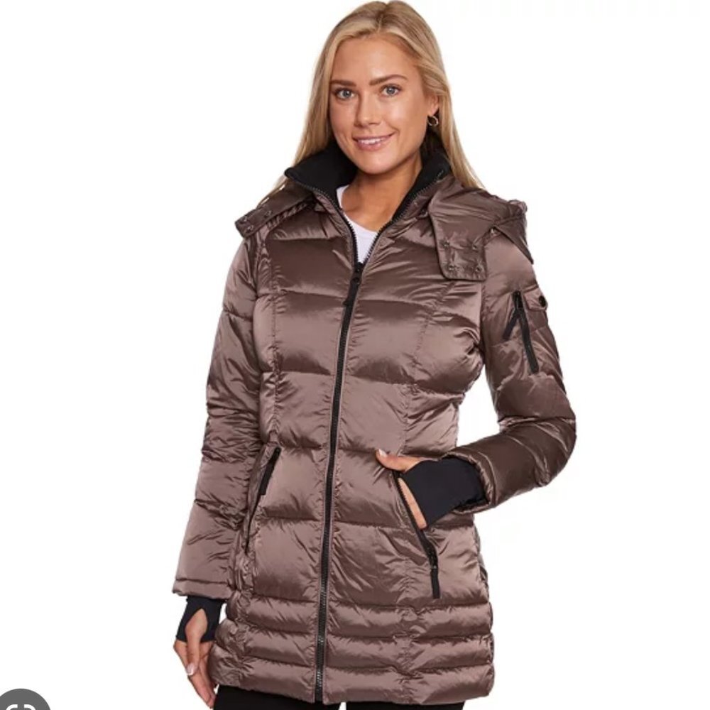 New HALITECH Down Filled Quilted Taupe Hooded Jacket XXL